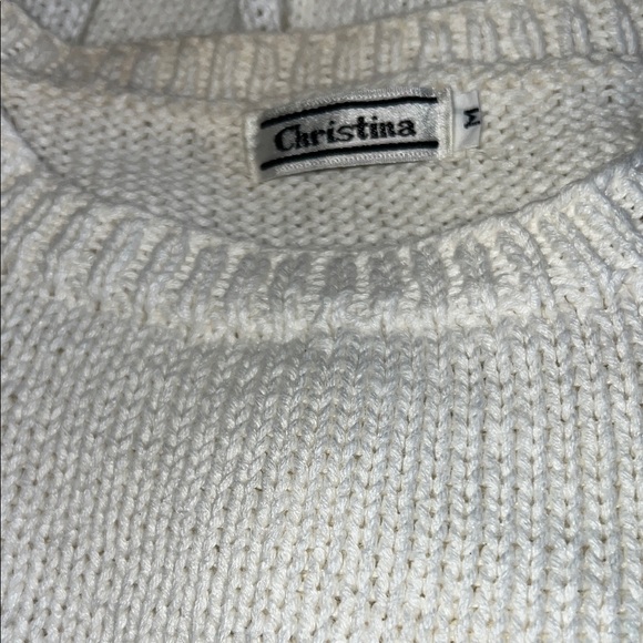 Christina White Crewneck Sweater with Pink & Tan Shell Motifs - Picture 2 of 2